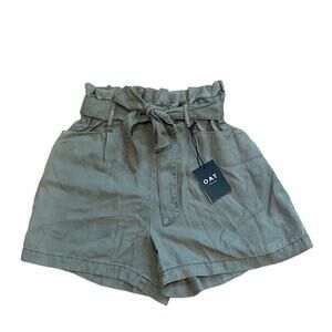 OAT NY Olive Green High Rise Light Weight Paperbag Bow Tie Belt Shorts Womens XS